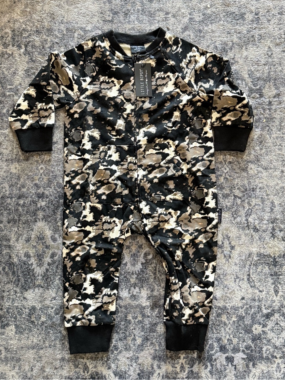 Little Bipsy Black, Cream & Gray Camouflage One-Piece Bodysuit